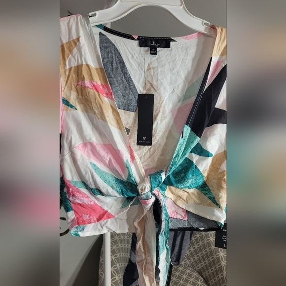 Lulus Tropical Print Tie Crop Top Medium - Picture 2 of 5